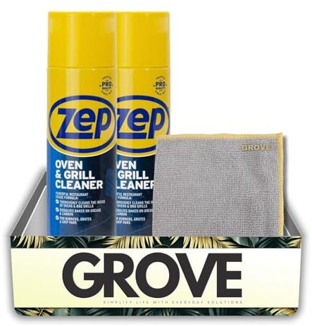 Zep No Scent Oven and Grill Cleaner 19 oz (2-Pack) Bundle with Microfiber Cleaning Cloth – Heavy-Duty Foam Formula for Tough Grease and Stain Removal – Gift Set (3 Items).
