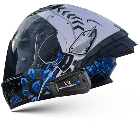 Frcychri Bluetooth Modulable Casque Moto, Rabattable Double Visière Intégré, Anti-Collision Casque Scooter, pour Adultes Hommes Femmes Course Rue Cyclomoteur Approuvé ECE O,X-Large