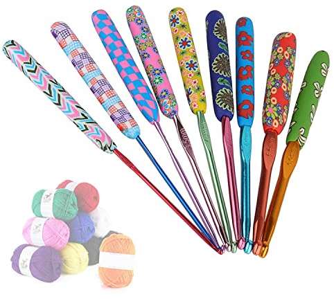 Aluminum Crochet Hook Set，Floral Crochet Kit Crochet Knitting Needles Kit for Beginners Metal Crochet Set Solid Hook Hand Knit Ergonomic Soft Rubber Comfort Grip Crochet Starter kit for Adult（13pcs）
