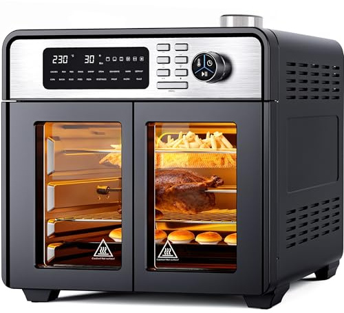 MoraRise 28L Large Air Fryer Oven with Rotisserie, 18-in-1 Air Fryer Cook Countertop Convection Oven, Oil Free Airfryer for Family, Fast Cooking Roast, Bake, Pizza, Dehydrate, Grill, Full Accessory