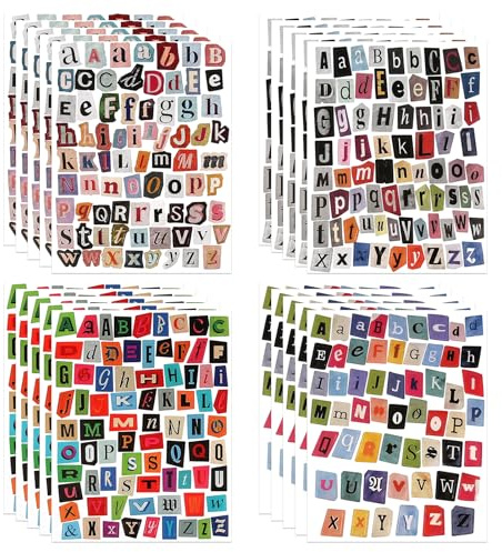 1136 Stück Buchstaben Aufkleber, Vintage Scrapbooking Buchstaben Sticker, Bunte Zeitschrift Alphabet Aufkleber, Kleine Selbstklebende Letter Stickers für Journaling Buchstaben Laptop DIY Scrapbook