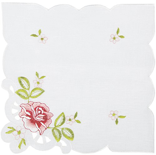 Arsvita Tischdecke mit Stickerei, mit Blumen oder Schmetterlingen bestickte Ø 30cm Decke für den Tisch, in vielen verschiedenen Designs verfügbar (Weinrot - Grün/Eckig)