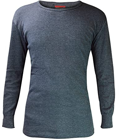 HEAT HOLDERS - Mens Winter Warm Cotton Thermal Underwear Long Sleeve Top Vest (Large (41-43 Chest), Charcoal)