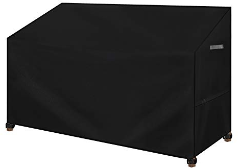 Dokon Abdeckung für Gartenbank 2 Sitzer Wasserdichtes Gartenbank Schutzhülle mit Belüftungsöffnungen, Winddicht Anti-UV Robustes 420D Oxford-Gewebe Abdeckhaube für Gartensofa, 134x66x63/89cm