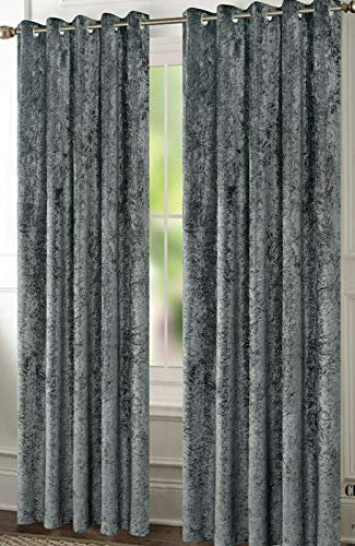 PREMIUM Crushed VELVET Luxury Curtains Pair of Eyelet Ring Fully Lined Thermal Gift Velour (Velvet - Charcoal, 66 x 72)