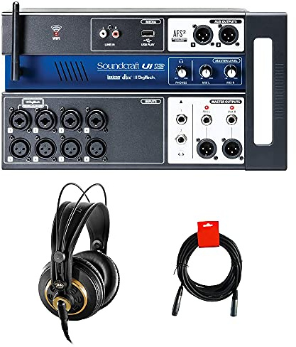 Soundcraft Ui12 12-Input Remote-Controlled Digital Mixer Bundle with AKG K240 Studio Pro Stereo Headphones and XLR Cable