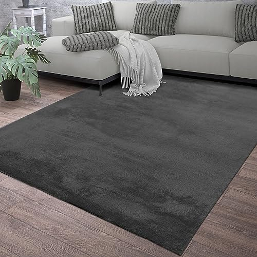 TT Home Wohnzimmer Teppich Kurzflor Anti-Rutsch Rückseite Unifarben Modern Waschbar, Farbe: Anthrazit, Größe:160x220 cm