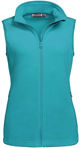 Outdoor Ventures Damen Fleece Weste Ultraleichte Polar Fleeceweste Dünne Outdoor Luafwesten für Frauen Ärmellos Jacke mit 4 Taschen Frühlings Herbst für Laufen Wandern Camping, Aquamarin Blau 2XL