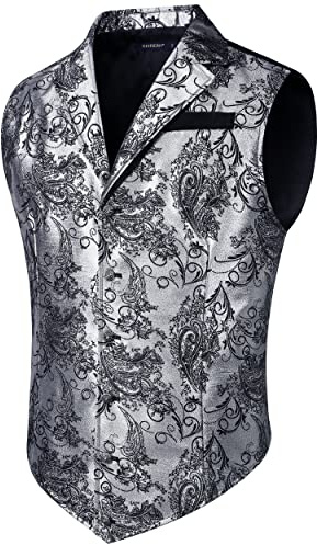 HISDERN Paisleymönstrad kostymväst för män, för bröllop, klassisk, steampunk, kostym, kavaj för fest, XL