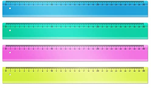 Waytex Lot de 4 Règles 30 cm Incassables et Flexible Règle Plate graduée pour l’école et Les Loisirs créatifs Couleur aléatoire Bleu, Vert, Rose ou Jaune