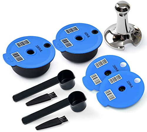 Tas simo Refillable Pods 60+180ML+Extra Silicone Lids 200+220ML, Reusable Coffee Pods Compatible with Tas simo Machine, BENFUCHEN Reusable Tas simo Pods with A Stainless Steel Tas simo Coffee Tamper
