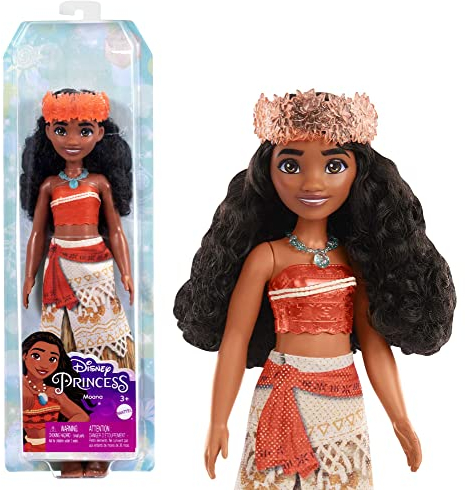 Mattel Princesses Disney Poupée Vaiana articulée avec tenue scintillante et accessoires dont serre-tête et collier, Jouet Enfant, Dès 3 ans, HPG68