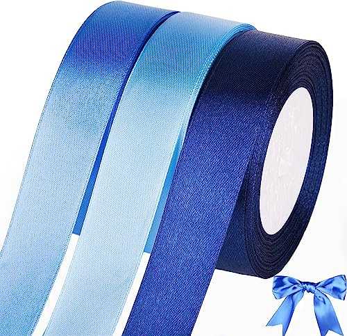 qingmeng 66m Satinband Blau, 20mm Geschenkband Blau Breit, Schleifenband Blau, Geschenkband Hochzeit Stoff, Blauenes Geschenk Band Geschenkbänder für Taufe Geburtstag Deko Geschenkverpackung