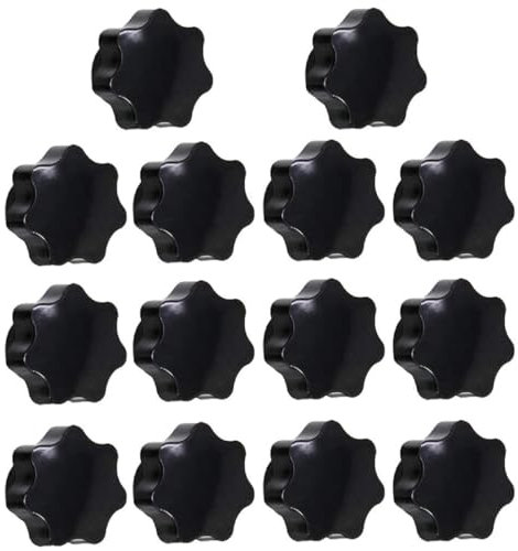 ZOKJSW 14pcs M6 Manopola filettata zigrinata, Maniglia a Stella, manopola a Forma di Stella Manopola a Vite in plastica Nera con rondelle