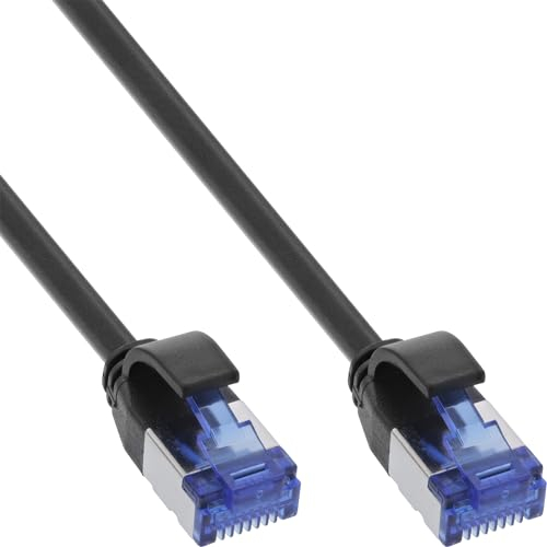 InLine Network Cable 0.5 m, S/FTP, TPE (LSZH), Cat.6A Patch Cable, 500 Mhz, Slim, Gigabit LAN, Network, Ethernet, Copper, PoE, Black, 74955S