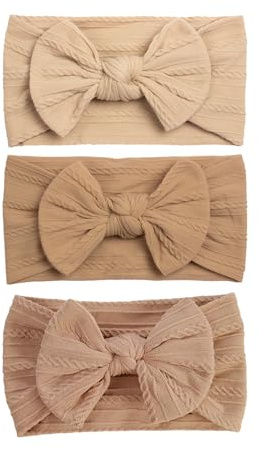 DAZZLUXE 3 stycken barnpannband, pannband för flickor, babypannband, hårband för spädbarn, babypannband med rosetter, babypannband med elastiska band