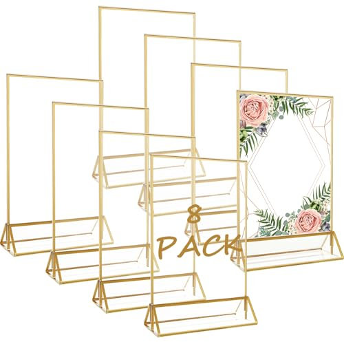 DAJAVE 8 Stück 15x21cm Goldener Doppelseitiger Bilderrahmen A5 Tischkartenhalter Goldrahmen für Hochzeit, Acryl Gold Tischaufsteller Aufsteller A5 für Hochzeit Tischnummern, Speisekartenhalter, Foto