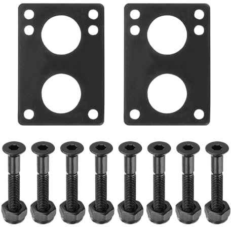PATIKIL Set de Pads Elevadores y Tornillos para Skateboard, 2 Paquetes de Pads de Elevación de Goma de 6mm con 8 Tornillos de Montaje Tuercas Kit de Reparación para Cruiser, Negro