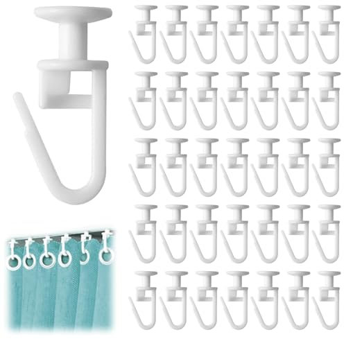 100PCS Plastic Sliding Curtain Hooks - White Glider Track Hooks 11mm for Window Door and Shower Rail