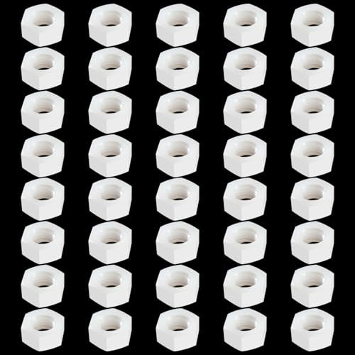 Lyeteung 40 Piezas M8 Tuercas Hexagonales Plástico, Tuerca Hexagonal de Nailon, Tuerca Hexagonal de Nailon de Rosca Gruesa Métrica, Blanco