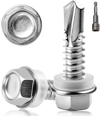 60 PCS Self Tapping Screws Metal M6.3X19MM Hex Head Self Drilling Screws 410 Stainless Steel Tech Screws for Metal Self Tapping Bolts for Ventilation Pipes Corrugated Roofing Windows with Hex Socket