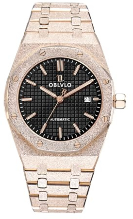 OBLVLO Roséguld 41 mm mekaniska klockor för män 316L rostfritt stål självlysande 50 m vattentät automatisk klocka TM-ASP, Tm-asp-sim-pbps, Tendência