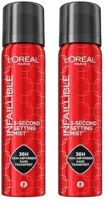 L'Oréal Paris - Spray Fixateur de Maquillage - Waterproof - Sans Transfert - Formule Légère - Non Collant - Résistant à l'Eau - Tenue Jusqu'à 36h - Infaillible - 80 ml (Lot de 2)