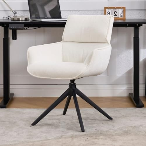 chairus 360° roterande kontorsstol stoppad chenille datorstol med metallben, modern skrivbordsstol med armstöd för studier/kontor, vit