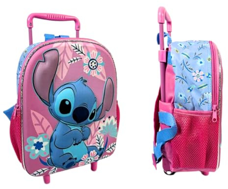 mybagstory Stitch - 3D Barnväska, Väska Barn, 36 x 25 x 14 cm - Dagis Vagn med Teleskophandtag och Hjul - Skolväska med Ett Fack - För Flickor och Pojkar