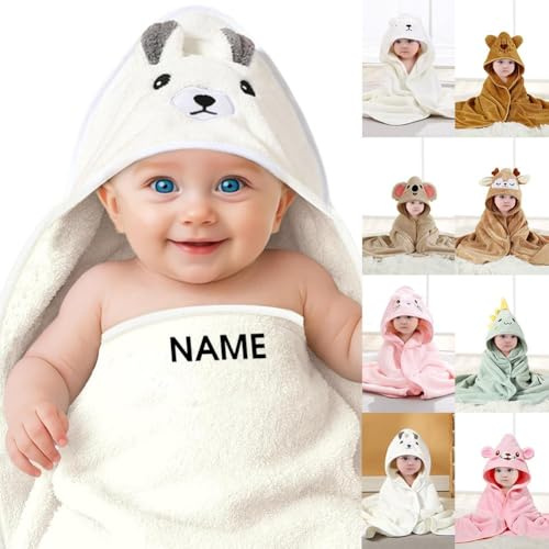 Ainiupi Asciugamani personalizzati con cappuccio con nome, Asciugamano da bagno personalizzato per bambini con cappuccio per ragazza ragazzo, Coperta Swaddle in velluto corallo ad asciugatura rapida
