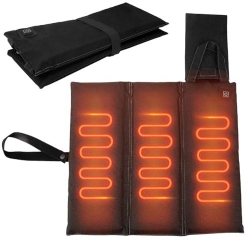 Coussin de siège chauffant, portable, pliable, USB, 3 températures réglables, coussin chauffant électrique pour stade, bureau, camping, pêche, 44 × 40 × 1,5 cm