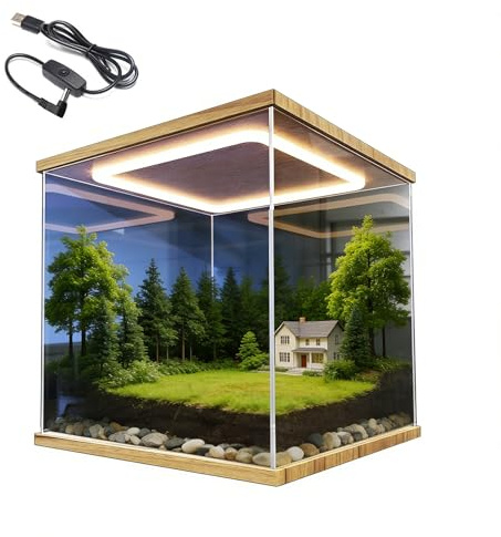 Vitrine en Acrylique Cube D'exposition en Acrylique Anti-poussière avec Éclairage, 10 15 20 25 30 35 40 45 50 55 60cm Vitrine pour Modèles Réduits de Voitures, Transparente(25x25x25cm/10x10x10)