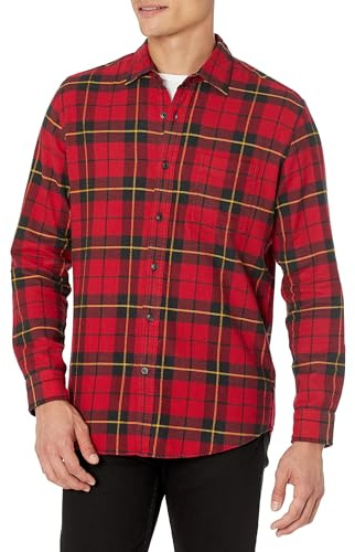 Amazon Essentials Men's Långärmad flanellskjorta (finns i Big & Tall), Svart Röd Gul Stora rutor, XXL