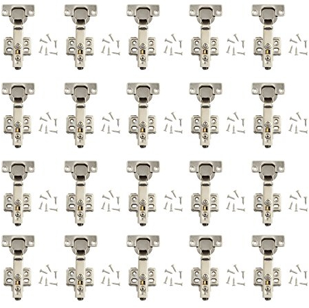 Justech 20 Stück Schrankscharniere Eckanschlag 110° mit integriertem Dämpfer und Montageplatte 35mm Scharnierschale mit Befestigungsschrauben Möbelscharnier Topfscharnier für Schrank, Kleiderschrank