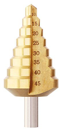 Foret étagé, 10 à 45 mm, foret rainuré hélicoïdal, traitement à l'azote, forets étagés à tige hexagonale pour le bricolage, le plastique, le bois, le métal, l'aluminium, le cuivre