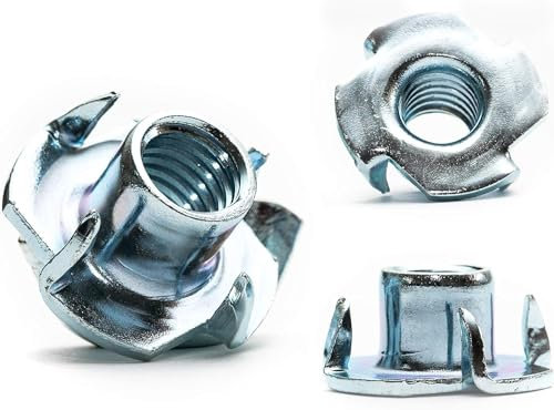 M8 (8mm Ø) T-Nuts Four Pronged Captive Blind Threaded Inserts for Wood Furniture (Pack of 25)