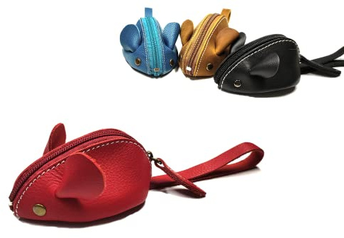 Genuine Leather Mouse Coin Purse Wallet, Womens Change Purse with Zipper, Cute Soft Leather Coin Pouch Mini Size (Blue)