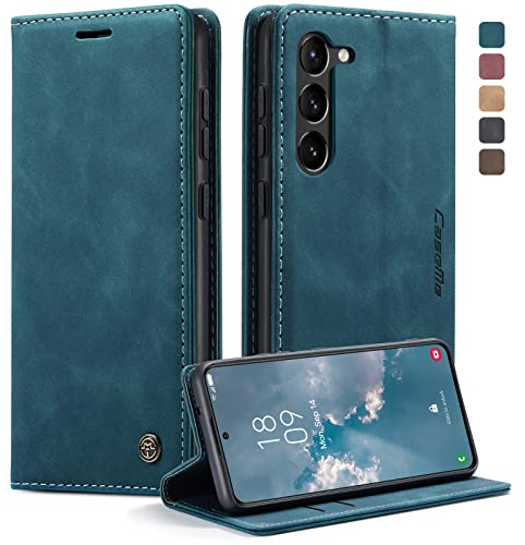 KZB Handyhülle für Samsung Galaxy S23 Hülle Premium Lederhülle Klappbar Flip Case Tasche Magnet Kartenfach Standfunktion Klapphülle Schutzhülle für Samsung Galaxy S23 5G 6,1'' - Blaugrün