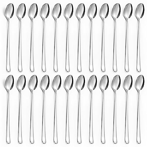 BEWOS Latte Macchiato Löffel Set 24 Stück, 7,8”(19,7 cm) Longdrinklöffel aus Edelstahl, Espressolöffel aus rostfreiem Stahl, Spiegelpoliert, Spülmaschinenfest