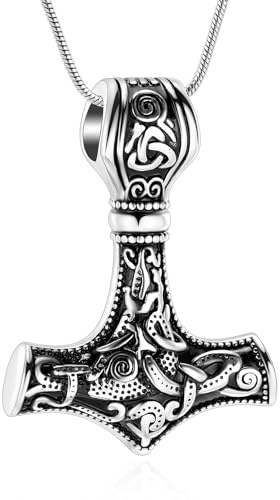 VCCWYQK Mjolnir Tor hammare kremering smycken för aska för kvinnor män rostfritt stål keltisk knut urna halsband hänge för aska hållare minnessak, En storlek, Rostfritt stål, Ingen ädelsten