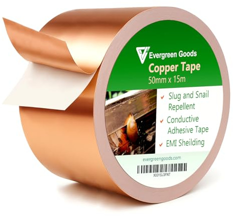 EVG 50 mm x 15 m koppar snäckband | koppartejp snigelskrämma | snigelavskräckande barriär kopparfolie human skadedjursbekämpning | kopparband, blombädd och grönsaksträdgårdar används