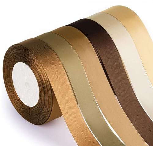 FINEASY 6 Stück Geschenkband Gold, 132m Schleifenband Gold, 20mm Satinband Geschenkband Breit Band 6 Farben Geschenkbänder Set, Seidenband Polyester Dekoband Stoffband für Hochzeit, Taufe