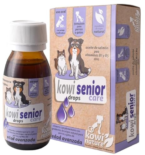 Aceite de Salmón Omega 3 para Perros y Gatos, Kowi Senior Care Drops