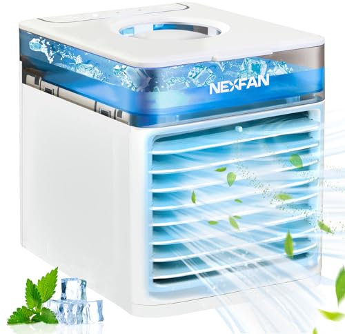 Evaporative Air Cooler, Portable Space Cooler, Air Cooler Desk Fan Cooling, USB Small Personal Space Small Desk Fan with 7 Colors LED Light, Mini Conditioner Cooler Humidifier for Travel and Office