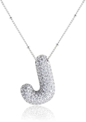Z ZACHÉ Dainty Silver Letter Necklace Bubble J Pendants Chain Necklace Women Fashion Zircon Initial Monogram Necklace For Ladies Party Jewelry