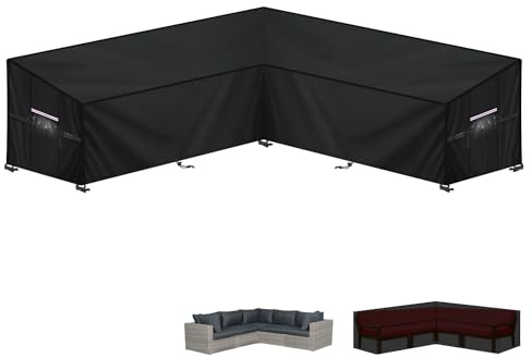 LAMUNI Loungeskydd Loungesoffa Överdrag V-Format Skydd för Trädgårdsmöbler Vattentätt Rottingsoffa Överdrag 420D Oxfordtyg Utomhus Sofföverdrag Hörnsoffa Skydd för Loungemöbler, 235x235x100x90/65cm