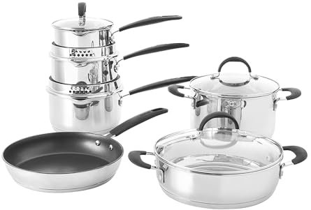 ProCook Gourmet Stainless Steel Cookware Set with Non Stick Frying Pan Uncoated Induction Pans Dishwasher Safe Cooking Pots - 6 Piece, 14/16/18/20/24 cm, 1/1.7/2.4/3.2/3.7 L