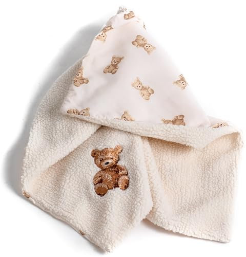 Roma Teddy Double Sided Sherpa Cotton Blanket for Babies, Teddies, or Dolls - Baby Essentials for Newborn - Cosy & Stylish Newborn Essentials for Prams, Carrycots, Pushchairs - 100 x 75cm