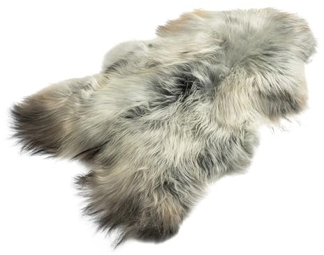 Decorating Sheepskins premium naturligt grå Island lammskinn, äkta 120–130 cm, luktfritt, fårskinn äkta stor, mjuk och fluffig, pälsmatta, päls för stolar, lammskinn, fårskinn