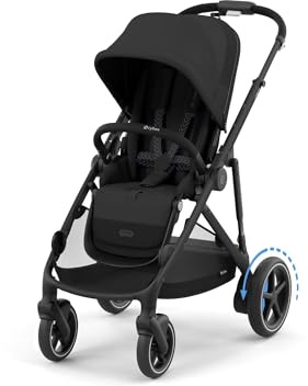 CYBEX Guldbarnvagn e-GAZELLE S, från födseln upp till ca 4 år, max 22 kg (enkelläge) / 2x 22 kg (duoläge), allt-i-1-system med eldrift och 20+ konfigurationer, Moon Black